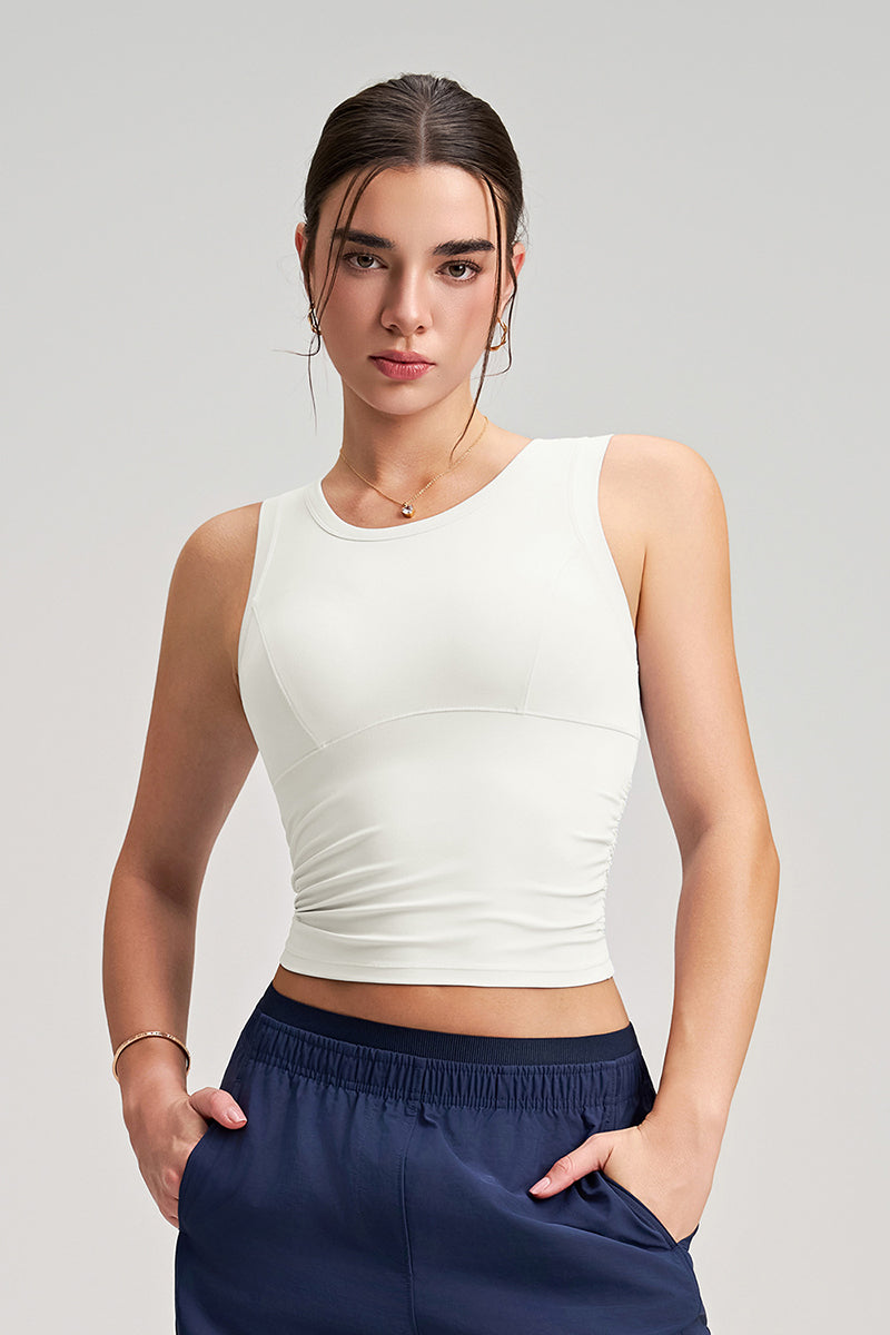 Women Fixed-Cup Ruching Quick-Dry Workout Sports Bra