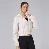 Short sports jacket with women's zipper and velvet yoga suit, casual hooded top