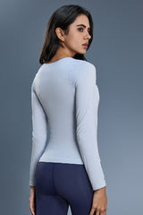 Women Square-Neck Built-in Bra Slim-Fit Workout Long Sleeves