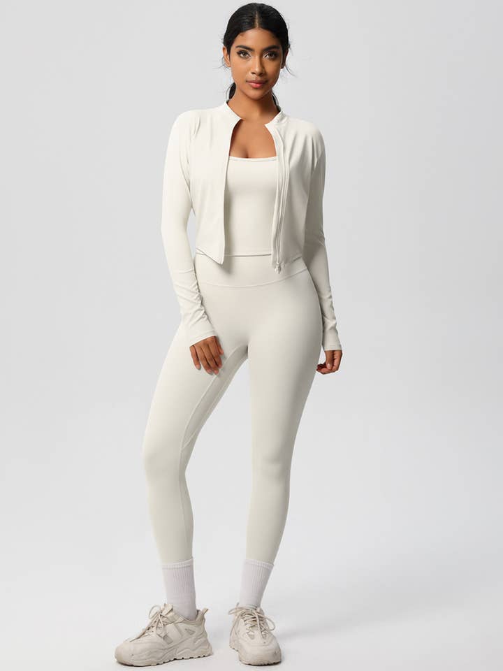Women Activewear Set:Slim Fit Sports Bra+Zip Jacket+Leggings