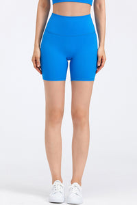 Solid High-Waisted Stretch Sports Shorts