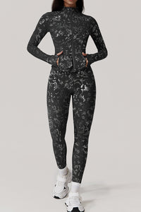 Women Gold Foil Fabric Sports Jackets + Yoga Sports Leggings