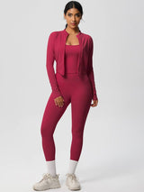 Women Activewear Set:Slim Fit Sports Bra+Zip Jacket+Leggings