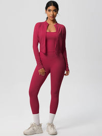 Women Activewear Set:Slim Fit Sports Bra+Zip Jacket+Leggings