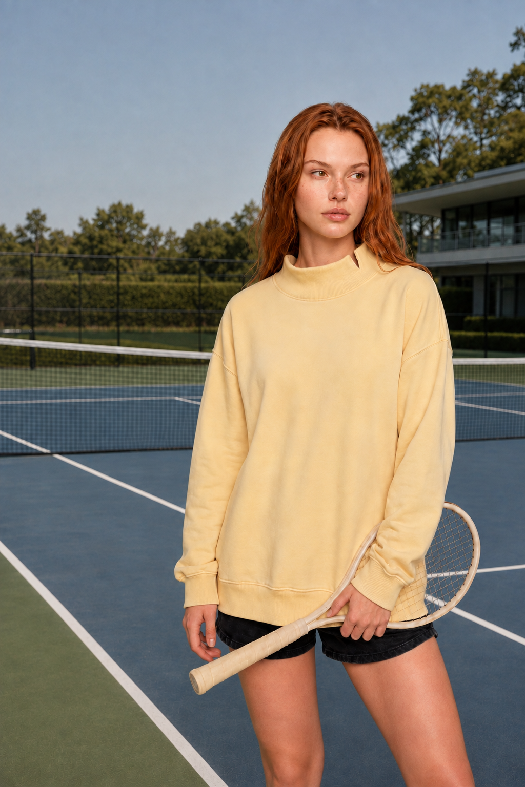 Women's Fall Fleece Mock Neck Sweatshirt with Side Neck Slit