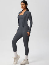Women Activewear Set:Slim Fit Sports Bra+Zip Jacket+Leggings
