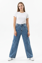 Women's High Waist Back Bow Detail Wide Leg Jeans