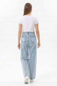 Women's High Waist Back Bow Detail Wide Leg Jeans