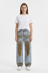 Women's Fall Color Block Distressed Wide Leg Jeans