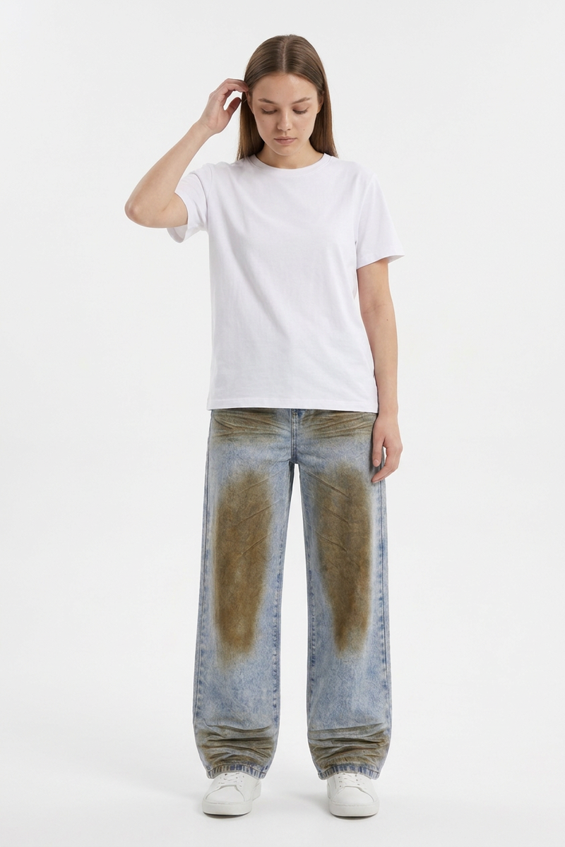 Women's Fall Color Block Distressed Wide Leg Jeans