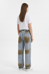 Women's Fall Color Block Distressed Wide Leg Jeans