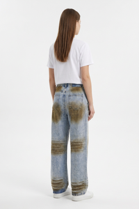 Women's Fall Color Block Distressed Wide Leg Jeans