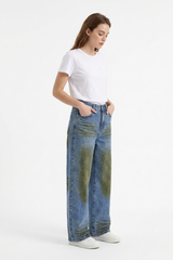 Women's Fall Color Block Distressed Wide Leg Jeans