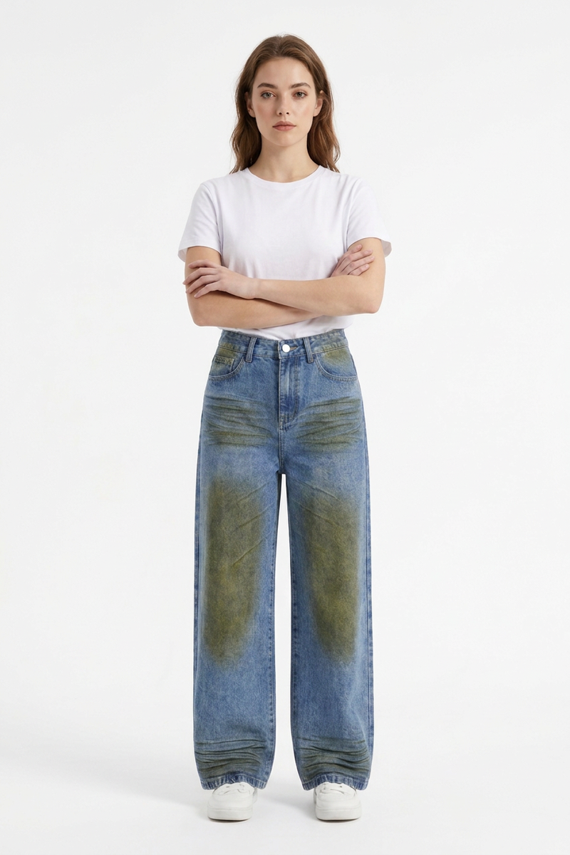Women's Fall Color Block Distressed Wide Leg Jeans