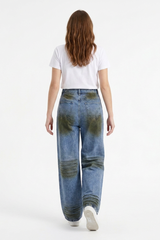 Women's Fall Color Block Distressed Wide Leg Jeans