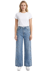 Women's Fall Vintage Metal Eyelet Loose Wide Leg Jeans