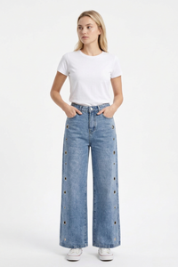 Women's Fall Vintage Metal Eyelet Loose Wide Leg Jeans