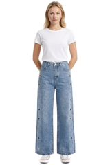 Women's Fall Vintage Metal Eyelet Loose Wide Leg Jeans