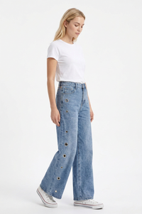 Women's Fall Vintage Metal Eyelet Loose Wide Leg Jeans