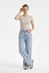 Women's Fall Vintage Metal Eyelet Loose Wide Leg Jeans