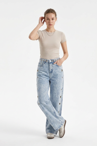 Women's Fall Vintage Metal Eyelet Loose Wide Leg Jeans