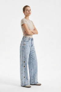 Women's Fall Vintage Metal Eyelet Loose Wide Leg Jeans