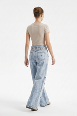 Women's Fall Vintage Metal Eyelet Loose Wide Leg Jeans
