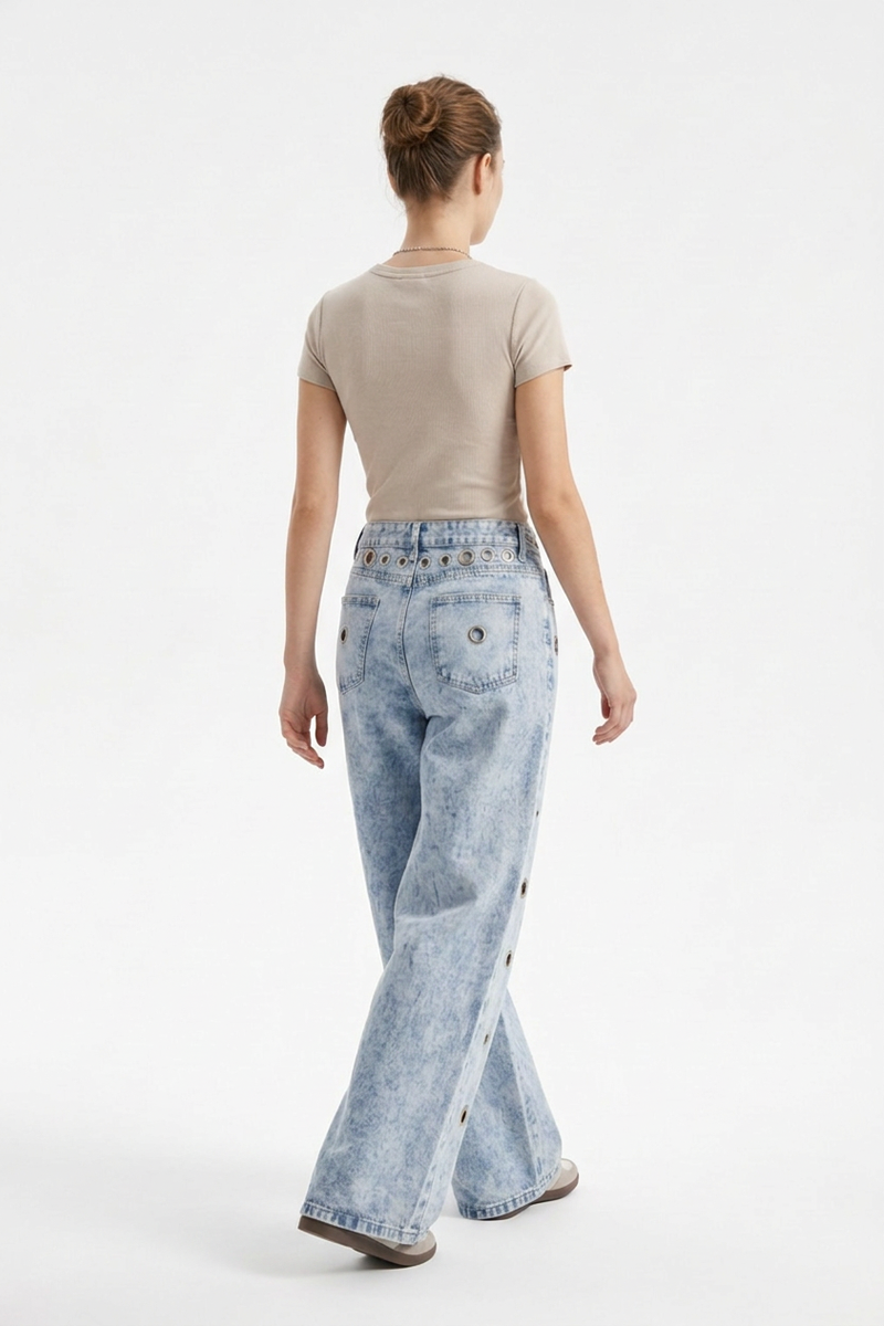 Women's Fall Vintage Metal Eyelet Loose Wide Leg Jeans