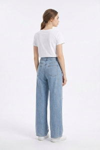 Women's High Waist Sweet Bow Pattern Wide Leg Jeans