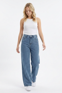 Women's High Waist Allover Rhinestone Loose Wide Leg Jeans