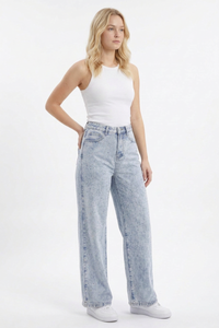 Women's High Waist Allover Rhinestone Loose Wide Leg Jeans