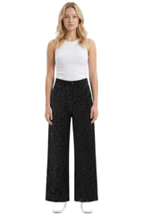 Women's High Waist Allover Rhinestone Loose Wide Leg Jeans