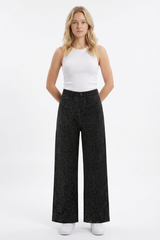 Women's High Waist Allover Rhinestone Loose Wide Leg Jeans