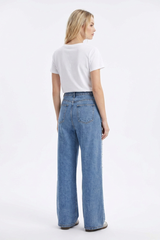 Women's High Waist Pearl Trim Wide Leg Jeans