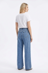 Women's High Waist Pearl Trim Wide Leg Jeans