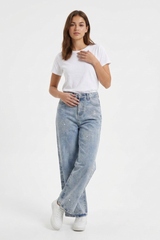 Women's High Waist Rhinestone Flower Wide Leg Jeans