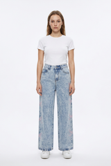 Women's High Waist Vintage Side Bow Wide Leg Jeans
