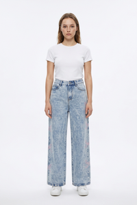 Women's High Waist Vintage Side Bow Wide Leg Jeans