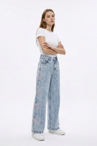Women's High Waist Vintage Side Bow Wide Leg Jeans