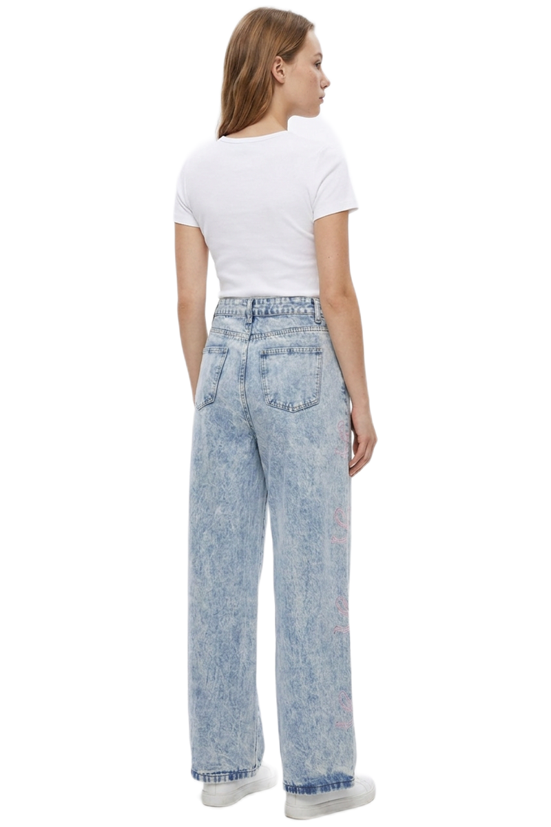 Women's High Waist Vintage Side Bow Wide Leg Jeans