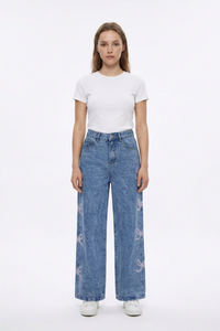 Women's High Waist Vintage Side Bow Wide Leg Jeans