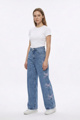 Women's High Waist Vintage Side Bow Wide Leg Jeans