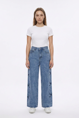 Women's High Waist Vintage Side Bow Wide Leg Jeans