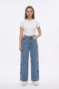 Women's High Waist Vintage Side Bow Wide Leg Jeans