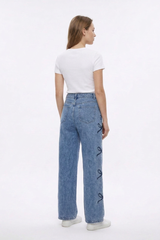 Women's High Waist Vintage Side Bow Wide Leg Jeans