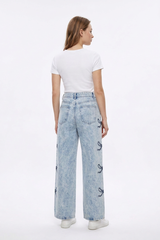 Women's High Waist Vintage Side Bow Wide Leg Jeans