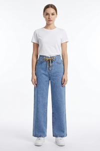 Women's Drawstring High Waist Relaxed Straight Leg Jeans