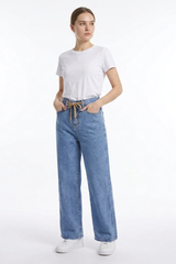 Women's Drawstring High Waist Relaxed Straight Leg Jeans