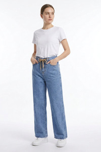 Women's Drawstring High Waist Relaxed Straight Leg Jeans