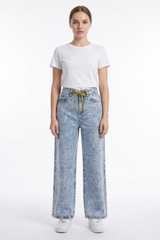 Women's Drawstring High Waist Relaxed Straight Leg Jeans